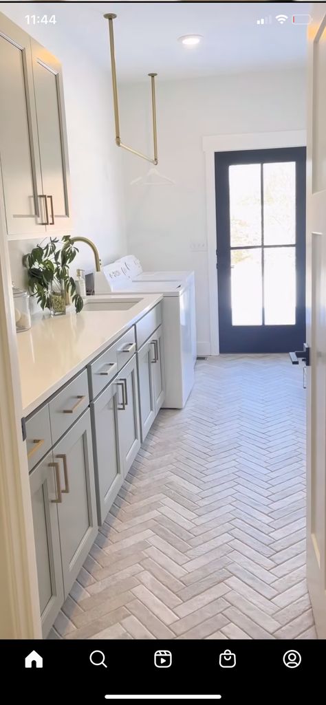 Room Tiles Floor, Laundry Reno, Laundry Room Floor, Room Floor Tiles, Modern Tile Designs, Kathleen Post, Laundry Room Tile, Blue Laundry Rooms, Mudroom Flooring