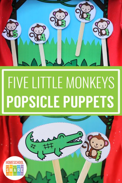 Monkey Preschool Activities, Monkeys Swinging In A Tree, Esl Preschool, Tree Monkey, Retelling Activities, 5 Little Monkeys, Monkey Puppet, Toddler Board, Nursery Rhymes Activities