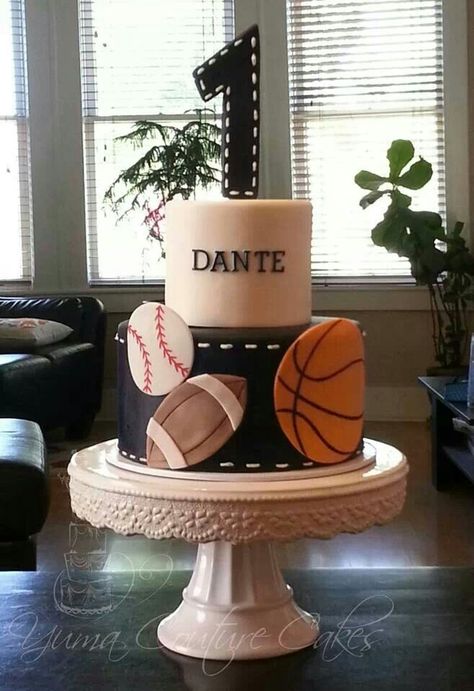 Sports cake Sports First Birthday Cake, All Sports Birthday Cake, Born Two Ball Birthday Cake, Sport Cakes For Men, Born 2 Ball Birthday Cake, Sports Theme Birthday Cake, Sports Cakes For Boys Birthdays, Sports Cake Ideas, Sports Birthday Cake