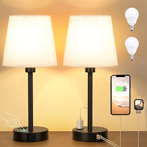 Amazon.com: Mini Bedside Lamps for Bedrooms Set of 2 - Nightstand Bedroom Lamps with USB C Port and AC Outlet Charging, Dimmable Touch Small Bed Side Table Lamp, Black Night Stand Light for Kids/Guest Room : Tools & Home Improvement Bed Side Table Lamps, Night Stand Light, Bedroom Lamps Nightstand, Bedtime Routines, Bed Lamp, Touch Table Lamps, Table Top Lamps, Touch Table, Bedside Lamps