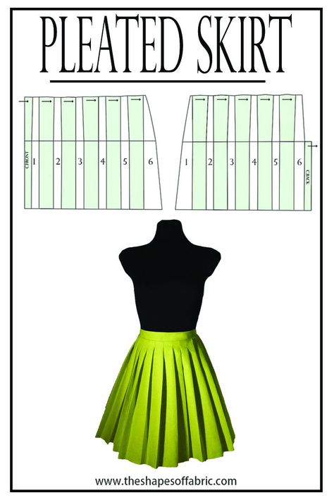 Here's how you draft a pleated skirt. For more detailed instructions and other patterns, check out the link. Chiffon Skirt Pattern, Paper Skirt, Pleated Skirt Pattern, Knife Pleated Skirt, Skirt Pattern Free, Pleats Pattern, Pleated Chiffon Skirt, Pleated Skirt Dress, How To Make Skirt