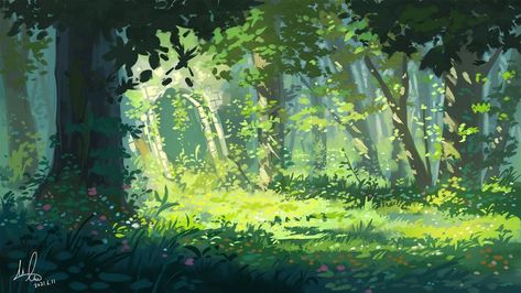 Environment Painting, Arte Peculiar, Fantasy Background, Forest Background, Scenery Background, Background Drawing, Forest Painting, Forest Art, Landscape Drawings