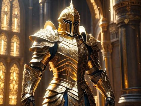 Photo a knight in a shiny golden armor | Premium Photo #Freepik #photo Golden Knight Fantasy Art, Golden Armor Fantasy Art, Phighting Oc, Golden Knight, Golden Armor, Gold Armor, Warrior Concept Art, Logo Psd, Golden Knights