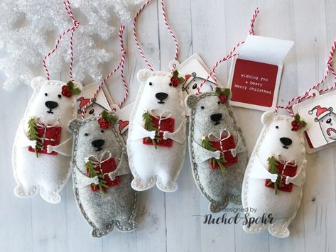 Handmade Holiday 2018 | Felt Bear Hugs Plush Ornaments + GIVEAWAY Ornament Tags, Felt Crafts Christmas, Bear Hugs, Felt Christmas Decorations, Felt Ornament, Felt Christmas Ornaments, Christmas Sewing, Handmade Christmas Ornaments, Handmade Holiday