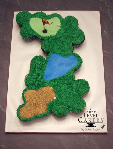 Golf Course Pull Apart Cupcakes, Easy Golf Cupcakes, Pull Apart Cupcakes For Men, Golf Course Cupcake Cake, Golf Pull Apart Cupcakes, Golf Course Cupcakes, Golf Cupcakes For Men, Golf Birthday Cupcakes, Golf Cupcake Cake