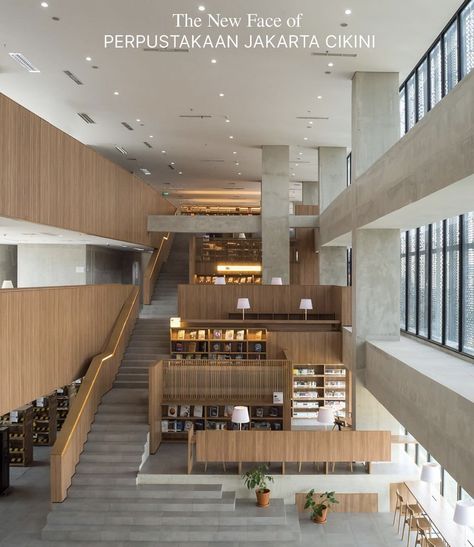 M'sians Criticise Local Libraries After Photos Of A Stunning Library In Jakarta Go Viral Library Stairs Architecture, Modern Library Design Interiors, Modern Library Design Architecture, Study Hall Aesthetic, Library Interior Design Public, Public Library Architecture, Taman Ismail Marzuki, Library Exterior, Library Stairs