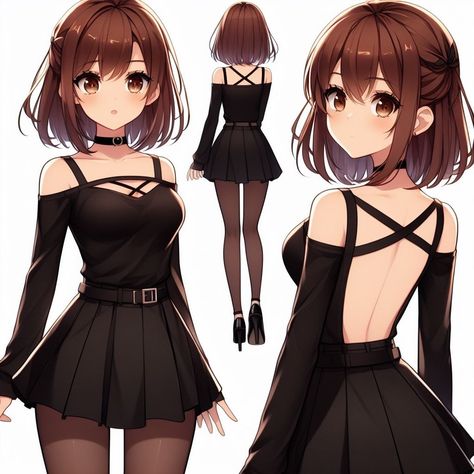 Anime Woman Outfits, Anime Outfits Female Drawing, Character Outfits Female Casual, Anime Outfits Female, Cute Anime Outfits, Disney Princess Artwork, Cute Short Dresses, Anime Fashion, Black Dress Outfits