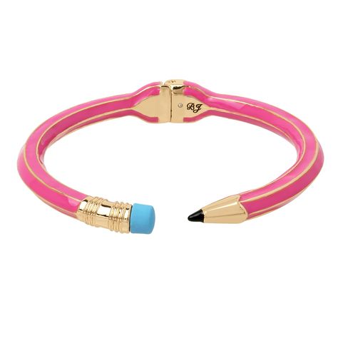 PRICES MAY VARY. Pink pencil hinged bangle bracelet with gold-tone hardware. Bracelet is set in gold-tone metal with an easy hinge closure. Gold-tone metal with glass and plastic Hinge closure Length: 6.5" x Width: 0.25"-0.4" Bracelet Diameter: 2.25" Pencil Bracelet, Betsey Johnson Bracelet, Pink Pencil, Preppy Jewelry, Womens Bangles, Nice Jewelry, Teacher Things, Fun Jewelry, School Season