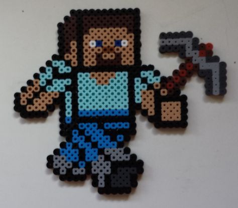 Week 2, Day 14, Minecraft, Steve, Perler Beads 365 Day Challenge. Lego 3d, Minecraft Beads, Easy Perler Bead Patterns, Perler Creations, Hama Beads Minecraft, Pearl Beads Pattern, Hama Beads Design, Diy Perler Bead Crafts, Bead Sprite