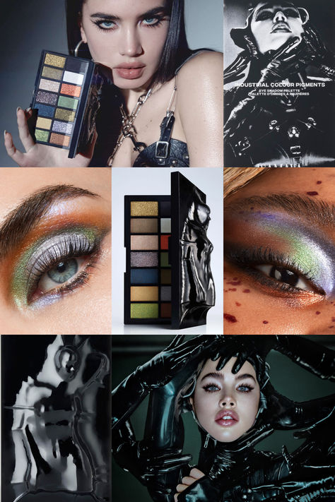 This is a rebellion against beauty convention — a grunge-inspired palette with a punk purview. Featuring 14 richly-pigmented eyeshadow shades, from soft mattes to cosmic metallics. Not for the faint of heart; created for non-conformists. Presented in a custom lacquered black case, these shades were selected by Isamaya for sublime creativity. Industrial Colour Pigments is the palette of your dreams. Affiliate link. Isamaya Industrial Palette, Isamaya Eyeshadow, Isamaya Palette, Punk Colour Palette, Industrial Palette, Luxury Eyeshadow Palette, Luxury Eyeshadow, Silver Color Palette, Website Color Palette