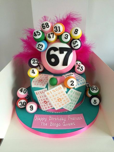 Bingo Themed Party Ideas, Bingo Party Decorations Ideas, Bingo Cake Ideas, Bingo Cupcakes, Bingo Birthday Party Theme, Bingo Party Decorations, 60s Cake, Bingo Event, Bingo Cake