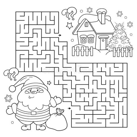 Maze or Labyrinth Game. Puzzle. Coloring Page Outline of Santa Claus with gifts bag and Christmas tree. New year. Christmas. Illustration about santa, matching, goal - 231314223 Elementary Christmas Activities, Christmas Mazes For Kids Free Printables, Christmas Activity Pages, Christmas Activity Sheets, Christmas Games Printable, Christmas Maze, Christmas Puzzles, Christmas Sunday School, Labyrinth Game