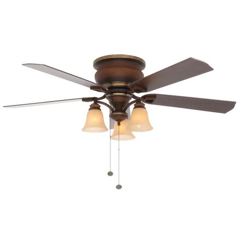 Hampton Bay Eastvale 52 in. Indoor Berre Walnut Ceiling Fan with Light Kit-14413 - The Home Depot Ceiling Fan Dining Room, Walnut Ceiling, Craftsman Style Decor, Antique Ceiling Fans, Brass Ceiling Fan, Room Redecorating, Ceiling Fan Size, Traditional Ceiling Fans, Stained Glass Lamp Shades