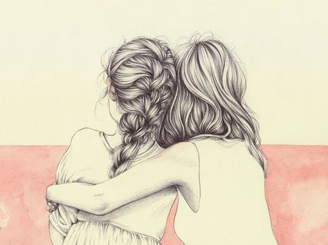 Henrietta Harris Hugging Drawing, Sisters Drawing, Hug Illustration, Whats Wallpaper, Friends Sketch, Friends Hugging, Best Friend Drawings, Bff Drawings, Drawings Of Friends