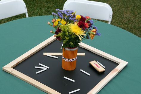 From my daughter's teacher themed party :) Future Teacher Party Ideas, Teacher Themed Party Decorations, Teacher Party Ideas Graduation, Graduation Party For Teacher, Graduation Party Teacher Theme, Teacher Wedding Centerpieces, Teacher Themed Party, Teacher Graduation Party Decorations, College Graduation Party Ideas Teacher