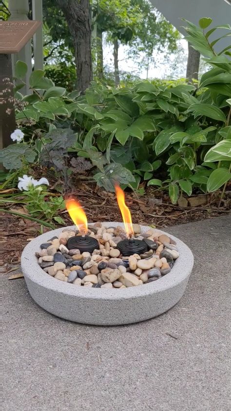 Indoor or outdoor cement fire bowl. Patio Decor, living room decor Cement Fire Bowl, Tiki Fire Pit, Diy Fire Pit Ideas, Tabletop Fire Bowl, Seaside Apartment, Succulent Bowls, Tabletop Fireplaces, Tabletop Firepit, Fire Pit Bowl