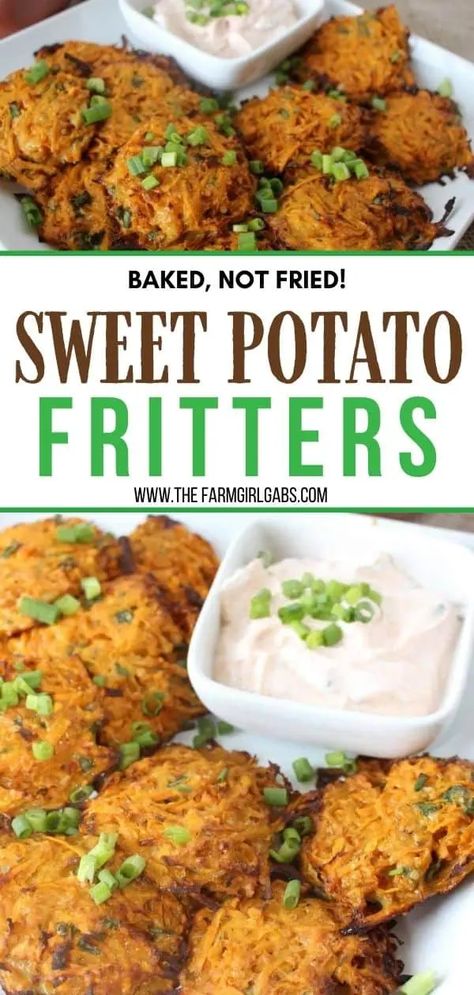 Sweet potatoes are a nutritional powerhouse. Try this easy sweet potato recipe for a healthier side dish. Baked sweet potato fritters are a delicious and healthy recipe. This easy fritter recipe is a perfect side dish or appetizer. Easy Sweet Potato Recipe, Potato Fritters Recipe, Easy Sweet Potato Recipes, Sweet Potato Patties, Sweet Potato Fritters, Sweet Potato Recipe, Potato Fritters, Sweet Potato Pancakes, Fritter Recipes