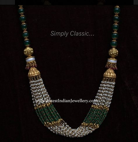 Jade Beads Necklace Indian, Pearl Mala With Pendant, Pearl Jewelry Design Simple, Groom Jewelry, Latest Indian Jewellery, Jewelry Necklace Simple, Gold Pearl Jewelry, Beads Collection, Fancy Jewelry Necklace