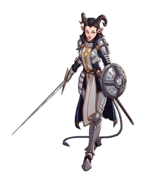 Female Tiefling Paladin Knight - Pathfinder PFRPG DND D&D 3.5 5th ed d20 fantasy Ernesto Irawan, Dnd Idea, Tiefling Paladin, Tiefling Female, Dnd Portraits, Fantasy Outfits, Pathfinder Character, Fantasy Figures, Heroic Fantasy