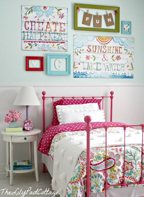 Summer Showcase of Homes - House Tour - The Lilypad Cottage; SO ADORABLE!  Makes me wish my girl was little again! Colorful Bedrooms, Girls Bedroom Makeover, Big Girl Bedrooms, Decor Ikea, Pastel Decor, Girly Room, Rooms Reveal, Pink Bedding, Big Girl Rooms