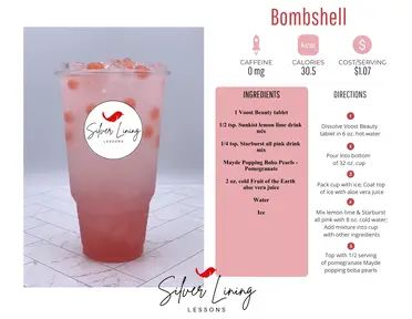 Bombshell – Silver Lining Lessons Silver Lining Lessons, Instant Tea Powder, Loaded Tea Recipes, Guarana Powder, Tea Recipes Diy, Energy Tea Recipes, Loaded Teas, Boba Pearls, Loaded Tea