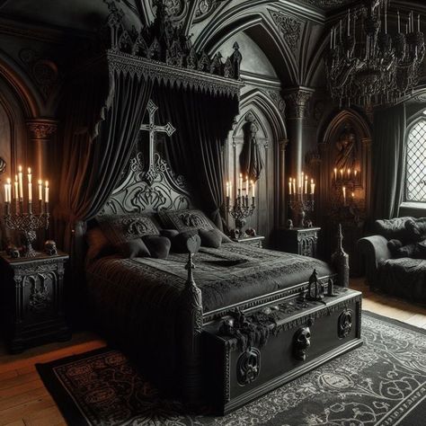 Gothic Bedrooms, Gothic Bedroom Ideas, Gothic Homes, Gothic Decor Bedroom, Castle Bedroom, Gothic Room, Estilo Dark, Gothic Bedroom, Fantasy Bedroom