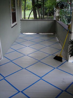 Vintage Pastiche': Porch Painting Diamond Pattern 101 Porch Floors, Cement Flooring, Painted Porch Floors, Paint Floor, Painted Porch, Paint Concrete Patio, Patio Floor, Cottage Style Interiors, Painted Wood Floors