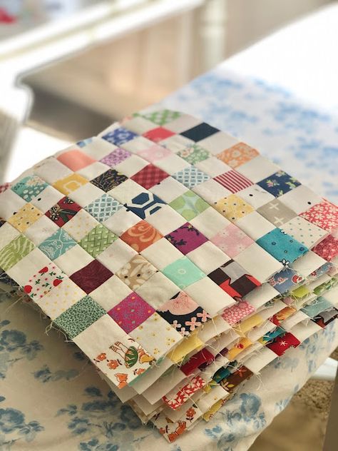 Gigi's Thimble: Postage Stamp Quilt Serenity Quilt Pattern, Postage Stamp Quilts Ideas, Courthouse Steps Quilt Pattern Tutorials, Scrap Squares Quilts, Four Patch Quilt Blocks, Cobblestone Quilt Pattern Free, Scrap Quilt Squares, Scrappy Postage Stamp Quilt, Vintage Quilts 1930s Patterns