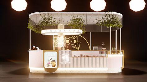 Food Kiosk Design, Hotel Minibar, Event Booth Design, Mall Kiosk, Mini Cafe, Coffee Shop Branding, Food Kiosk, Bubble Tea Shop, Booth Wedding