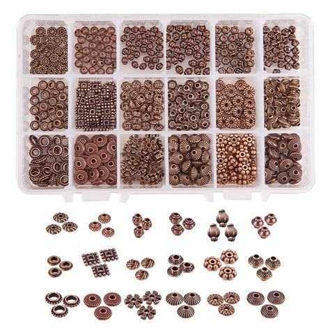 PRICES MAY VARY. Alloy Spacer Beads: Tibetan alloy material in red copper, square, flower, lantern, abacus, bicone, flat round, various shape to choose. Quantity: 540 totally, total 18 styles, each style 30 pieces, various and enough for your jewelry making. Size: about 4~8mm in diameter, 1~6.5mm thick, hole: 1~2mm. Different hole sizes can suit many cords strings and wires. Put them combined with scattered beads free into your favorite necklace, bracelet and another fashion jewelry. High Qualit Flower Lantern, Western Fashion Jewelry, Craft Beads, Metal Craft, Beaded Flats, Red Copper, Beaded Belt, Large Hole Beads, Metal Crafts