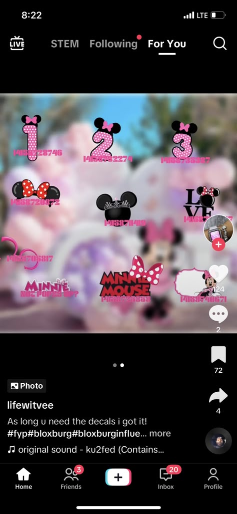 Mickey Mouse Decals Bloxburg, Bloxburg Minnie Mouse Codes, Bloxburg Minnie Mouse Decals, Minnie Mouse Bathroom, Roblox Houses, Daughter Room, Bloxburg Hacks, Roblox Decals, Blocksburg Room Ideas￼