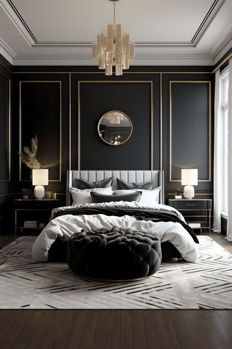 100+ Classic Black and White Bedroom Ideas Luxury Bedroom Lighting, Opulent Bedroom, Art Deco Bedroom, Modern Luxury Bedroom, Deco Bedroom, Luxury Bedroom Design, Gold Bedroom, Bedroom Furnishings, Eclectic Bedroom