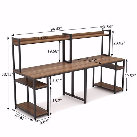 Home Office Dark, Two Person Desk, Large Computer Desk, Study Writing, Wood Computer Desk, Desk With Hutch, Computer Desk With Hutch, Desk Hutch, Office Workstations