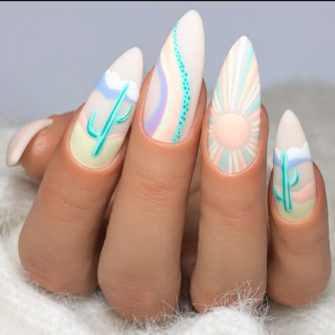 Margarita Nails Design, Desert Nails Designs, Cabo Nail Ideas, Southwestern Nails, Palm Springs Nails, Southwest Nails, Desert Nail Art, Florida Nails Designs, Adventure Nails