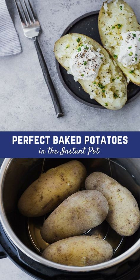 Making Instant Pot Baked Potatoes is significantly faster than baking them in the oven and yields great results! Once you try this method, it’s going to be your preferred method of making baked potatoes. Make them tonight and you’ll see! Pressure Cooker Baked Potatoes, Instant Pot Baked Potatoes, Cooking Baked Potatoes, Perfect Baked Potato, Making Baked Potatoes, Best Instant Pot Recipe, Easy Instant Pot Recipes, Instant Pot Dinner Recipes, How To Cook Potatoes