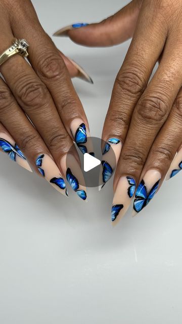 🦋🦋🦋 Morpho Butterflies 🦋🦋🦋
Hand painted dreamy blue morpho butterflies nails design✨ 
★𝐒𝐚𝐮𝐯𝐚𝐠𝐞... | Instagram Alabama Nails, Butterflies Nails, Butterfly Nail Designs, Butterfly Nails, Blue Morpho Butterfly, Morpho Butterfly, Blue Morpho, Artist Aesthetic, Nails Spring