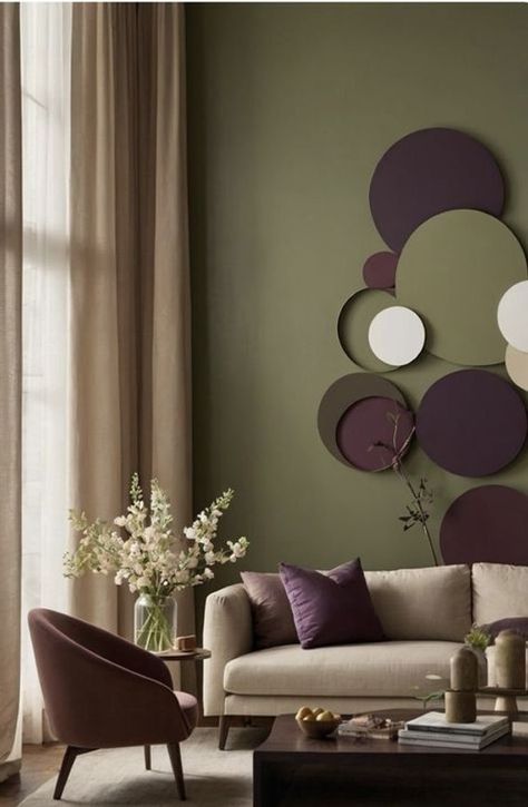 Colors With Olive Green, Sw Paint Colors, Mauve Living Room, Neutral Drapes, Sage Living Room, Burgundy Living Room, Purple Living Room, Cream Living Rooms, Brown Rooms