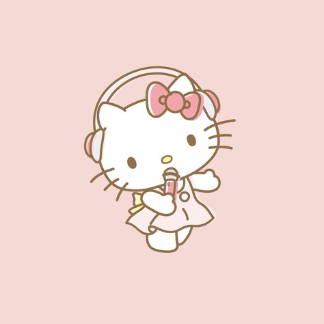 Hello Kitty Listening To Music, Hello Kitty Music, Piano Sanrio Icon, Hello Kitty Guitar Aesthetic, Hello Kitty Music Icon, Music Hello Kitty, Pink Hello Kitty Guitar, Hello Kitty Guitar, Radio Icon