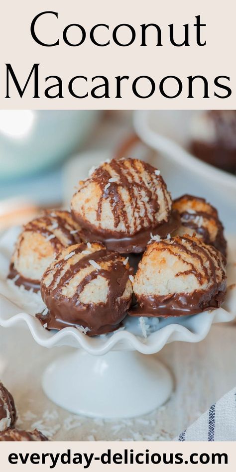 These chocolate-dipped coconut macaroons are one of the easiest cookies ever! They are made with just 3 main ingredients and then dipped in chocolate. They are crunchy on the outside and chewy and moist in the middle. This is my favorite dessert to make with leftover egg whites. Confit Byaldi, Baked Ratatouille, Malibu Bay Breeze, Easiest Cookies, Cinnamon Oatmeal Cookies, Chocolate Tumblr, Key Lime Pie Bars, Dessert To Make, Apple Cinnamon Oatmeal