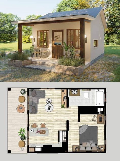 1 Person Tiny House, Trailer House Plans, Studio House Layout, Sims Tiny House Floor Plans, Small House With Rooftop, Tiny House Sims 4 Home Plans, Best Tiny House Layout, Sims Tiny House, Casitas Guest House