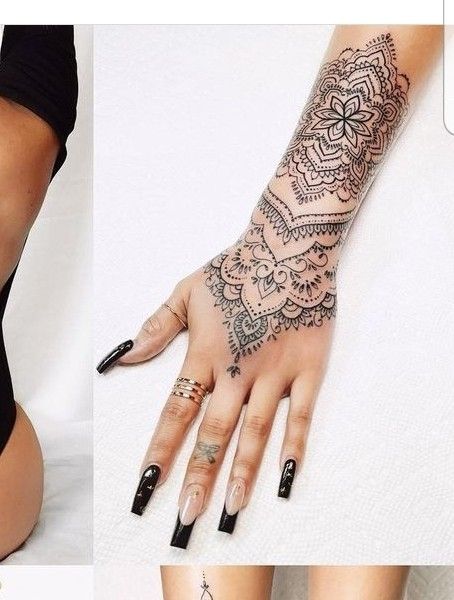 Cool Hand Tattoos, Mandala Tattoos For Women, Mandala Wrist Tattoo, Ornamental Tattoos, Mandela Tattoo, Mandala Hand Tattoos, Wrist Tattoo Designs, Henna Inspired Tattoos, Feminine Tattoo Sleeves