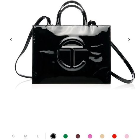 Telfar Medium Shopping Bag - Black Patent Goth Staples, Telfar Black, Telfar Shopping Bag, Telfar Bags, Telfar Bag, Patent Leather Bag, Orange Bag, Medium Tote, Everyday Bag