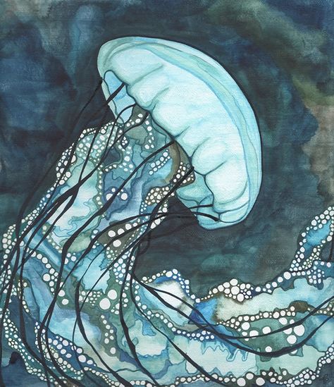 Sea Nettle Jellyfish, Nettle Jellyfish, Jellyfish Illustration, Jellyfish Print, Jellyfish Art, Sea Art, In The Ocean, Ocean Art, Watercolor Artwork