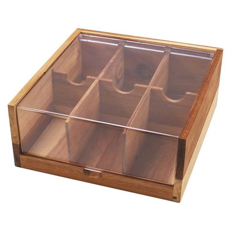 Acacia Wood Tea Bag Organizer Storage, 6 Compartments Tea Chest Box with Acrylic Wood Tea Box, Tea Box Storage, Tea Bag Storage, Tea Organization, Wooden Tea Box, Tea Bag Organizer, Tea Chest, Bamboo Tea, Tea Sampler