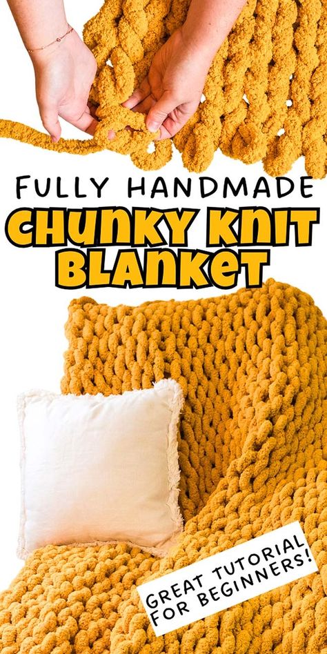 The crafting craze that's been viral for a while now is making chunky blankets. Just how chunky are these blankets, you might be wondering. Well, if you consider you're going to use your arms instead of a pair of knitting needles, you'll be able to imagine just how chunky! The tutorial is easy to follow and you don't even have to know how to knit or crochet. Absolutely anyone can do this fun crafting project and these gorgeous blankets make thoughtful gifts too, so you might gain a new hobby! Jumbo Yarn Hand Crochet Blanket, Chunky Knit Blanket King Bed, Knotes Blanket, Finger Knitting Blankets For Beginners, How To Make A Knit Blanket, Crochet With Hands Arm Knitting, Easy Finger Crochet Blanket, Make Blankets Diy, Large Knit Blanket Diy Chunky Crochet