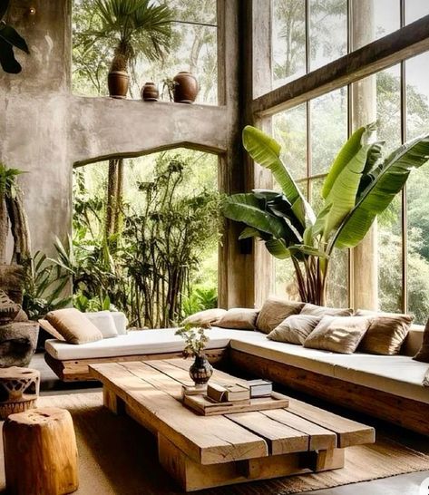 Terrace Moodboard, Dark Boho Living Room, Bali Design, Earthy Living Room, Trendy Interior Design, Interior Livingroom, Core Core, Jungle House, Tiny Garden