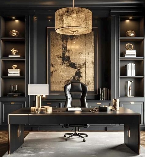 Office Wellness Ideas, Ceo Office Design Luxury Modern, Ceo Office Design Luxury, Executive Office Design Interior, Lawyer Office Design, Comfort Ideas, Color In Interior Design, Black Office Furniture, Office Wellness