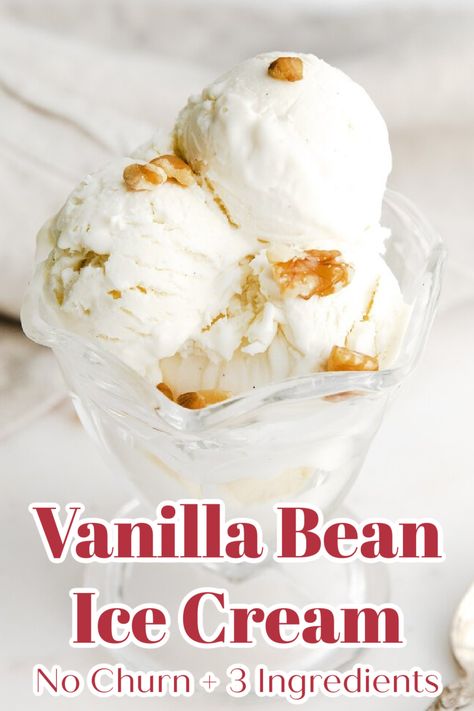 No Churn Vanilla Bean Ice Cream - The easiest vanilla ice cream recipe ever! Made with just 3 simple ingredients, this ice cream tastes so good! No Churn Ice Cream | Vanilla Bean Ice Cream | Ice Cream Recipe | Homemade Ice Cream No Churn Vanilla Ice Cream Recipes, Vanilla Ice Cream Recipes, No Churn Vanilla Ice Cream, Dessert List, Homemade Vanilla Ice Cream Recipe, Mouthwatering Desserts, Ice Cream Recipes Machine, Simple Desserts, Easy Ice Cream Recipe