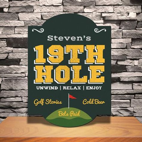 Man Cave Bar Diy, Golf Wall Decor, Golf Bar, Home Bar Signs, 19th Hole, Ultimate Man Cave, Golf Decor, Man Cave Wall Decor, Golf Art