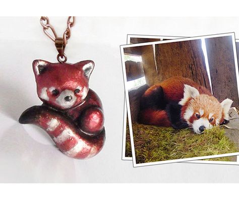 red panda Clay Red Panda, Panda Polymer Clay, Panda Pendant, Panda Necklace, Foxes Necklace, Red Pandas, Polymer Clay Animals, Kawaii Jewelry, Clay Animals